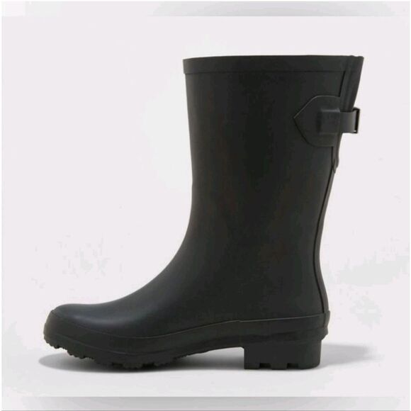 ☔🆕Vicki Mid Calf Rubber Rain Boots - Black, Sz 5W - Picture 2 of 4